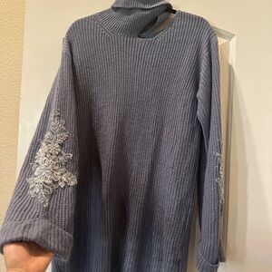 Fashion Nova Gray Turtleneck Sweater Dress with Floral Details